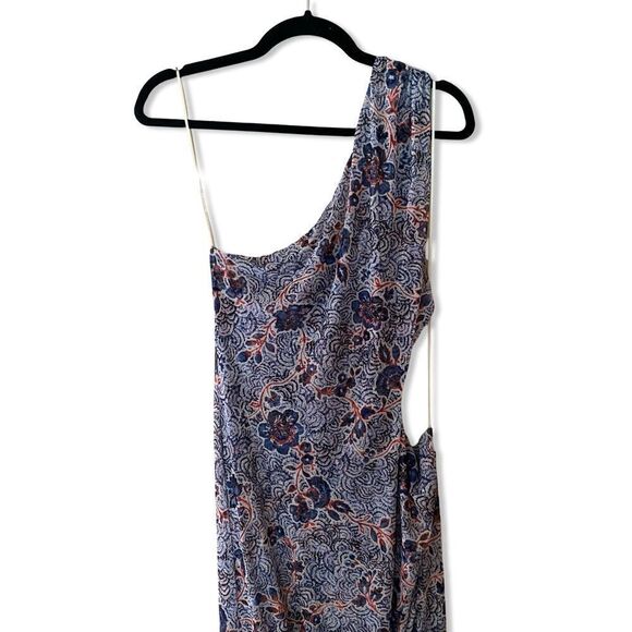 New MISA Los Angeles Aries Dress feathered floral one shoulder draped maxi L - Picture 9 of 15